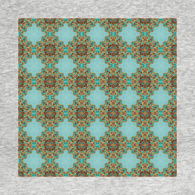 Turquoise and Gold gemmed Kaleidoscope pattern 5 by Swabcraft